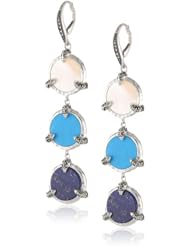 Judith Jack "Coins" Sterling Silver, Marcasite, Turquoise and Lapis Linear Drop Earrings