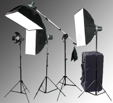 CowboyStudio PHOTO STUDIO FOUR MONOLIGHT STROBE FLASH BOOM LIGHTING KIT WITH CARRYING CASE - 4 STUDIO FLASH/STROBE, 2 SOFTBOXES, 4 LIGHT STANDS, 1 BOOM, 1 BARNDOOR