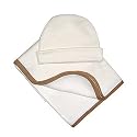 Tadpoles Organic Cotton Receiving Blanket and Infant Cap - Brown Trim