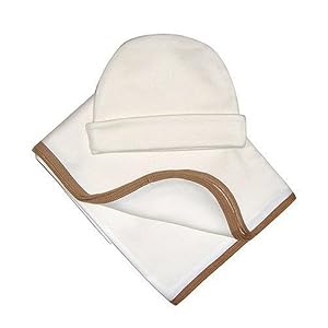 Tadpoles Organic Cotton Receiving Blanket and Infant Cap - Brown Trim