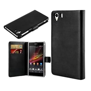 SONY XPERIA Z1 L39H VARIOUS PU LEATHER MAGNETIC FLIP CASE COVER POUCH +GUARD +STYLUS (Black Book)