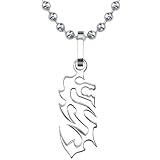 Oriental Charm: Designer Inspired Titanium Brushed Finish Dragon Pendant on a Stainless Steel Ball Chain