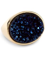 Marcia Moran "Midnight" 18k Gold-Plated Dark Blue Oval Agate Ring