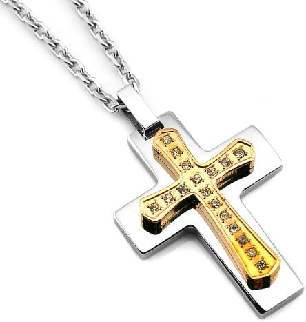Sirius Jewelry Mens Cross Stainless Steel Pendant Necklaces with Nice Gift Box (Gold Silver Cross)
