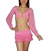 2PCS SET CLUBWEAR: Womens Exotic Dancing Sexy Sheer Mesh Top & Mini Skirt Set - Pink (Size: S-M)