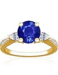 14K Yellow Gold Round Cut Blue Sapphire Ring With Sidestones