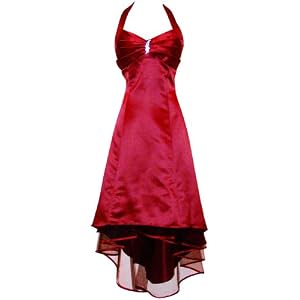 Satin Halter Dress Tulle Mini Train Prom Bridesmaid Holiday F