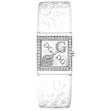 Guess Ladies 'G2G' stone set case silver dial white patent strap