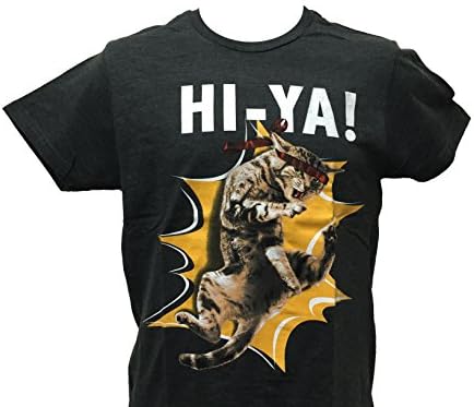Fun Threads Men's Ninja Kitty Karate Chop Hi-Ya! T shirt? Large Heather Charcoal