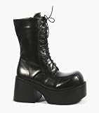 3-1/2 Inch Trendy Gothic Shoes Black Ankle Boot Lace Up Black