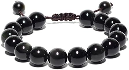 Raviga Handmade 8MM Semi-Precious Gemstones Adjustable Sliding Knot Beaded Bracelet Black Obsidian