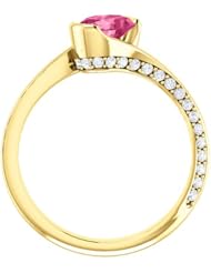 14K Yellow Gold 7.00x5.00mm Oval Cut Pink Tourmaline and Diamond Ring -- LIFETIME WARRANTY