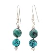 Southwest Turquoise Gemstone Bead Dangle Earrings on Sterling Silver Earwires, #7484