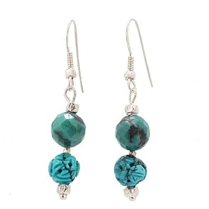 Southwest Turquoise Gemstone Bead Dangle Earrings on Sterling Silver Earwires, #7484