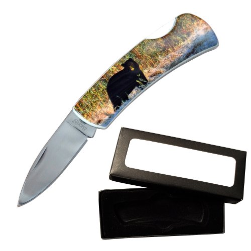 Fury Animal Litho Folding Pocket Knife, 3.5-Inch, Presentation Box (Black Bear)