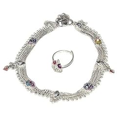 Sterling Silver Anklets Toe Ring Pair 9.75 inches (anklt566)