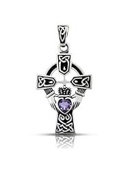 Celtic Cross and Claddagh with Real Amethyst , Blue Topaz , Garnet , Citrine Pendant in Soild Sterling Silver 925