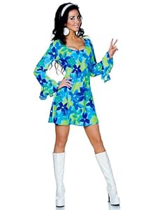 Women's Sexy Wild Flower Child Hippie Costume Bundle With Accessories ( SIZE XL )
