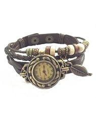 KANO BAK Brown Color Quartz Fashion Weave Wrap around Leather Bracelet Lady Women Wrist Watch