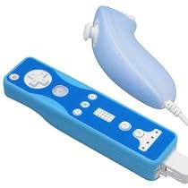 Blue / Solid Blue - Premium 2 Tone Virgin Silicone Skin Case for Nintendo Wii Remote Control & Nunchuk