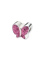 Sterling Silver Pink Swarovski Butterfly Charm for 3mm Charm Bracelets