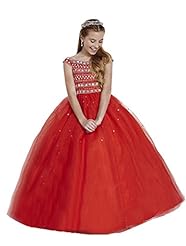 Girls Floor Length Off the Shoulder Crystals Lace Crystal  Tulle  Ball Gown Pageant Dress/Party Dress 