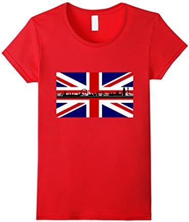 Women's London Skyline British Union Jack Flag T Shirt Small Red