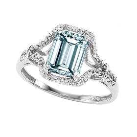 Buy 1.52 cttw 10k Gold Genuine Emerald Cut Aquamarine and Diamond Ring - Yellow Gold by Finejewelers
