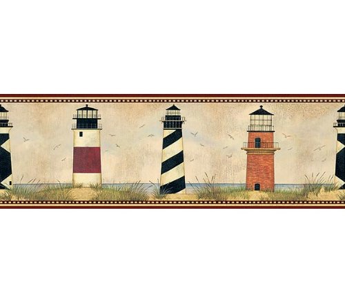 41yT32PbGRL Dark Red Lighthouse Wallpaper Border