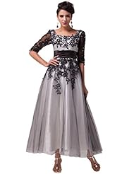 Tulle Lace-Up Square Neck Elbow Length Sleeves Evening Dress/Party Dress/Wedding Dress 
