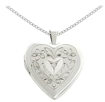 Sterling Silver Diamond Accent Flowers and Leaves Heart Locket Pendant, 18"