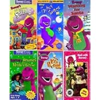 barney set 6 vhs :Barney Rhymes With Mother Goose, Barney - Barney in Outer Space, Rock With Barney (1992), All Aboard for Sharing (1992), Barney - Let's Pretend with Barney, Waiting for Santa