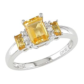 Buy 14K White Gold .02ct.t.w. Diamond-Accented Emerald-Cut and Baguette-Cut...