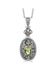18K Yellow Gold and Sterling Silver Green Amethyst Oval Filigree Pendant