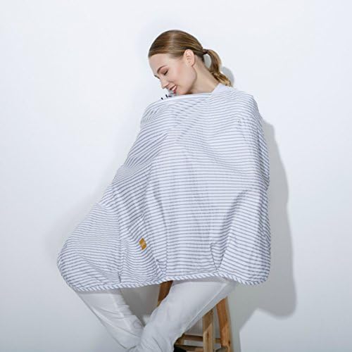 CLASSIC NURSING COVER for Breastfeeding Mother- Grey Stripes. Classy 100% Cotton Premium Quality- Large Coverage for Baby with 100% Satisfaction Guarantee!