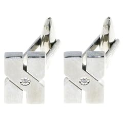 Modisch 9 Karat (375) Wei�gold Herren - Diamant Manschettenkn�pfe Brillant-Schliff 0.02 Karat I-I1 - 15mm*11mm
