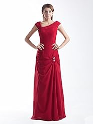 A-line Asymmetric Lace Floor Length Cap Sleeves Basque   Waistline Chiffon Prom Dress 