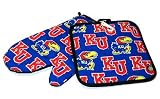 University of Kansas Mitt Potholder Set KU Jayhawks Logo for Kitchen Tailgating Barbecue or Outdoor Cooking POT HOLDER SET GIFT IDEA