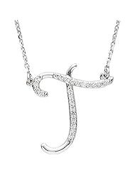 Sterling Silver Diamond Initial Necklace "T" -- LIFETIME WARRANTY