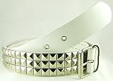 3 Row Pyramid Studded White Belt - Large 36 -40 