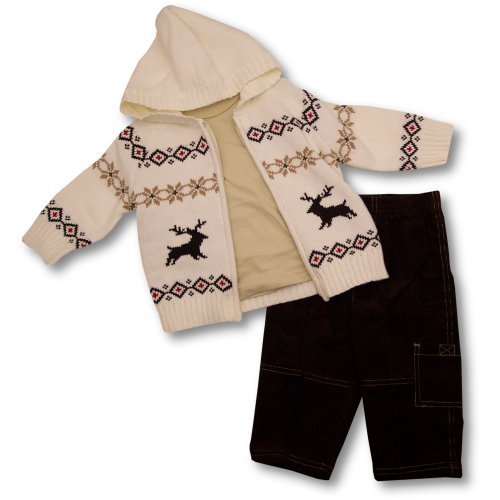 Good Lad Infant Boys Cream Hooded Sweater Set ~ Reindeer
