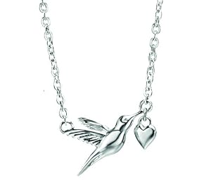 Elements Sterling Silver, Ladies', N3033, Hummingbird and Heart Necklace, Length 45-50cm