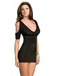 Little Black Dress with Plunging V-Neck Microfiber Mini Dress Matching Thong Multicolored Jewel Detail Sizes S M or L