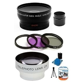 SAVEoN Canon Powershot S2 Lens & Filter Set Includes 2x Telephoto & 0.45x Wide Angle Lens + 3 Piece Filter Kit + Mini Tripod + LCD Screen Protectors + Camera Cleaning Kit + Tube Adapter