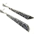 LONG 3" Burnished Silvertone Geometric Dangle Earrings Fashion Jewelry