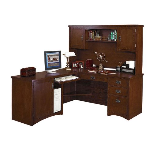 Mission Pasadena LDesk with Left Return and Hutch Mission Oak