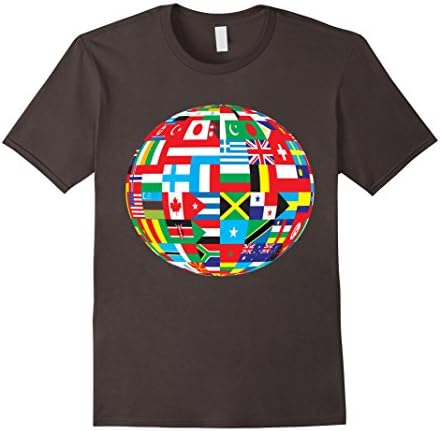 Men's World Global Country Flag National Pride Globe Atlas T-Shirt Medium Asphalt