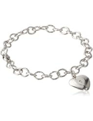 Sterling Silver Pre-Teen Diamond Stamped Heart Charm Bracelet, 6.75"