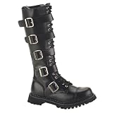 MENS Black Leather Knee High Boot 20 Eyelet 5 Strap Gothic Punk Boot Steel Toe