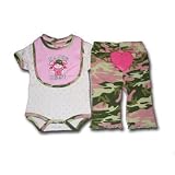 Only Girls by Bon Bebe - Baby Girls Camo 3-Piece Creeper Set (Army Green), Available in Multiple Sizes
